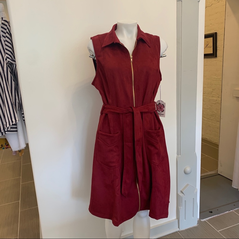 Lesley Evers Fiona Burgundy Faux Suede Dress